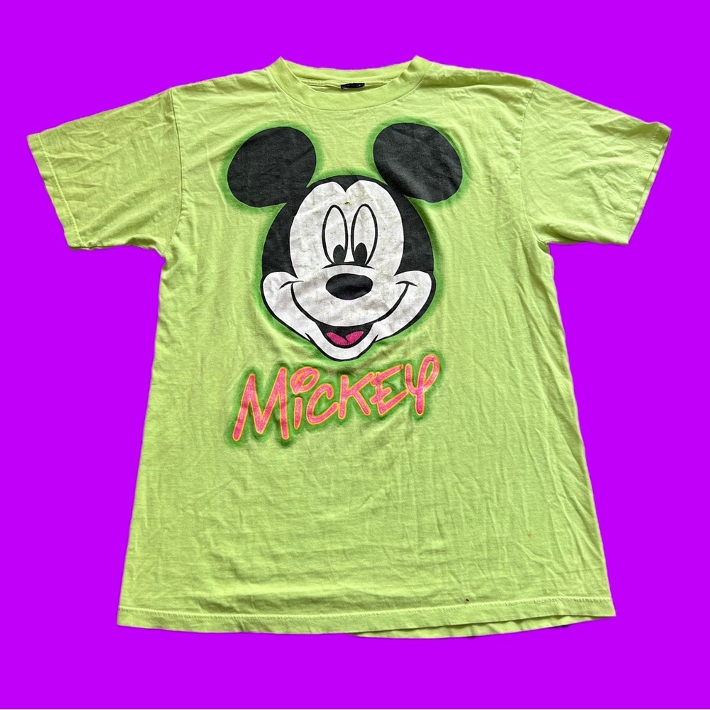 Vintage 90s Mickey Mouse Big Graphic T Shirt Green